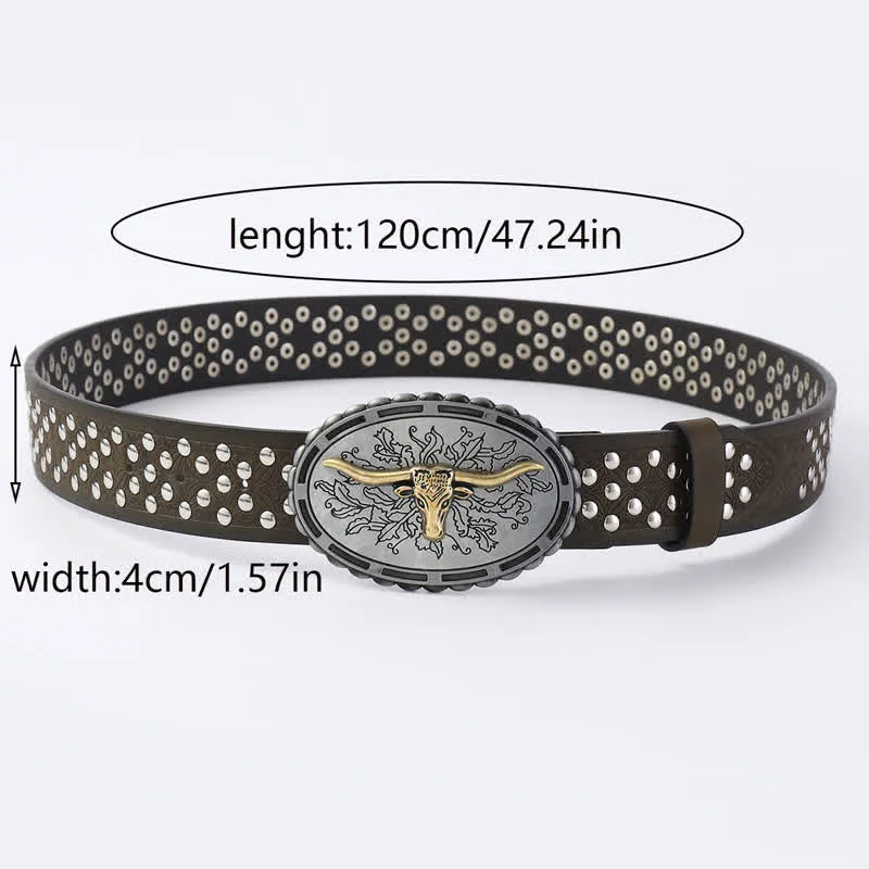 Men's Silver Bull Head Rivets Decors Leather Belt sold by FloralTrip product image thumbnail 4