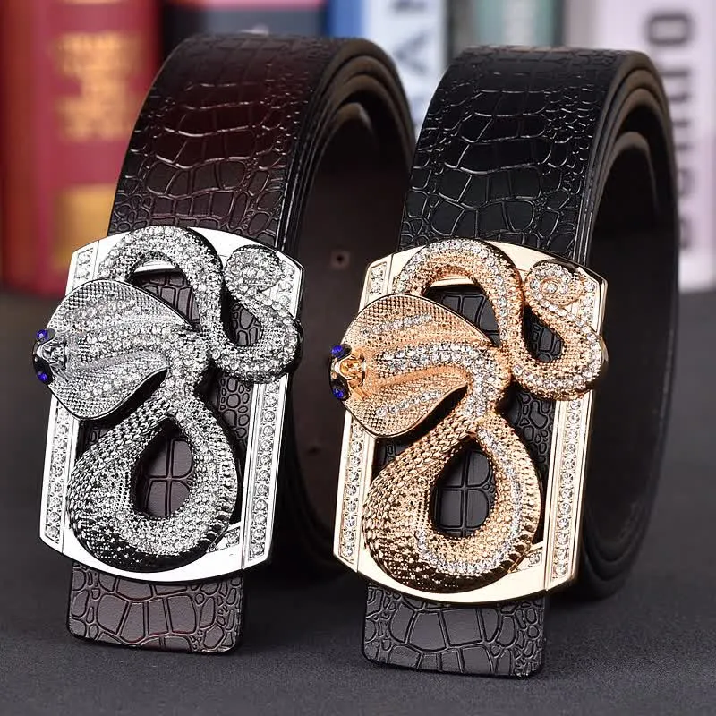 Men's Snake Rhinestone Crocodile Print Buckle Leather Belt sold by FloralTrip product image thumbnail 2