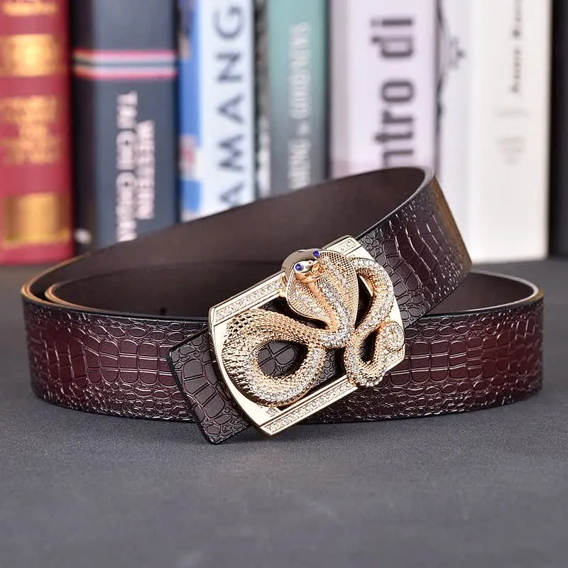 Men's Snake Rhinestone Crocodile Print Buckle Leather Belt sold by FloralTrip