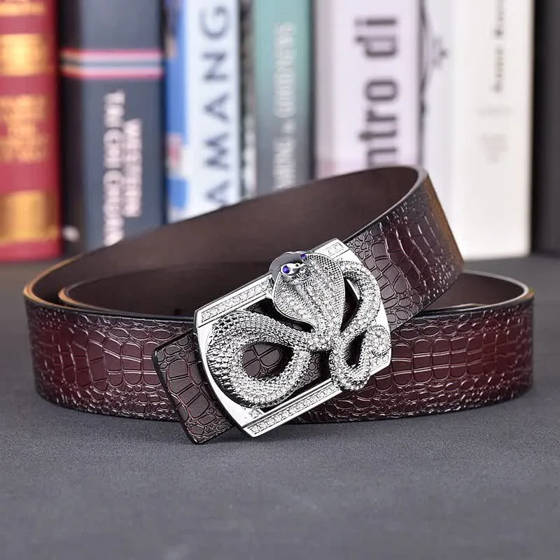 Men's Snake Rhinestone Crocodile Print Buckle Leather Belt sold by FloralTrip product image thumbnail 5