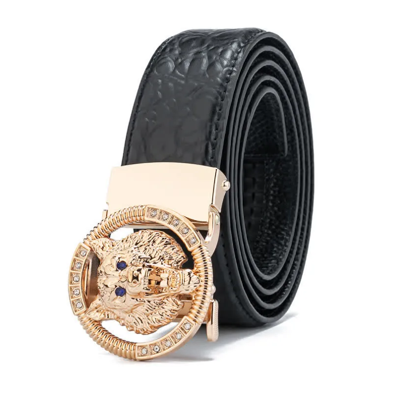 Men's Round Wolf Rhinestone Automatic Buckle Leather Belt sold by FloralTrip