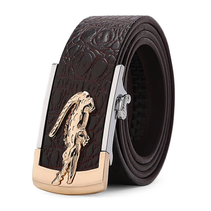 Men's Business Unique Crocodile Automatic Buckle Leather Belt sold by FloralTrip
