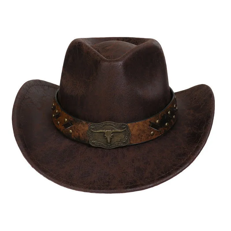 Longhorn Bull Vintage Imitation Leather Crack Cowboy Hat sold by FloralTrip product image thumbnail 4