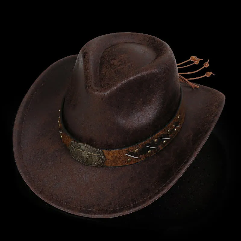 Longhorn Bull Vintage Imitation Leather Crack Cowboy Hat sold by FloralTrip