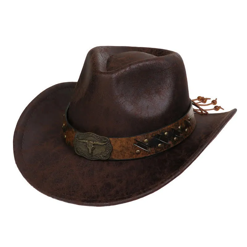 Longhorn Bull Vintage Imitation Leather Crack Cowboy Hat sold by FloralTrip product image thumbnail 2