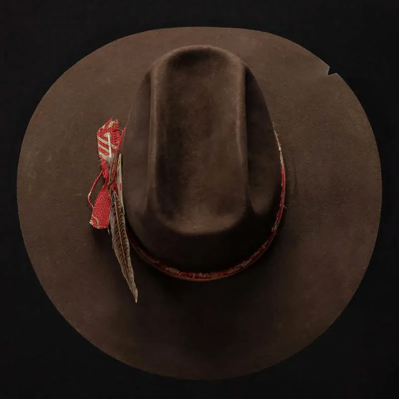 Dark Brown Imitation Wool Red Fabric Cowboy Hat sold by FloralTrip product image thumbnail 4