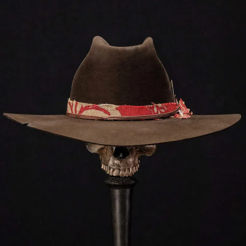 Dark Brown Imitation Wool Red Fabric Cowboy Hat sold by FloralTrip product image thumbnail 2