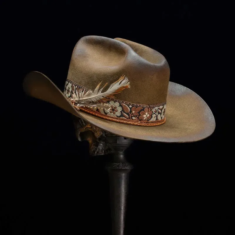 Jacquard Flower Decorative Feathers Wool Cowboy Hat sold by FloralTrip