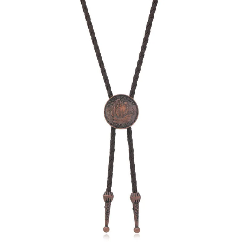Three Sailboats Ancient Coin Leather Bolo Tie sold by FloralTrip product image thumbnail 3