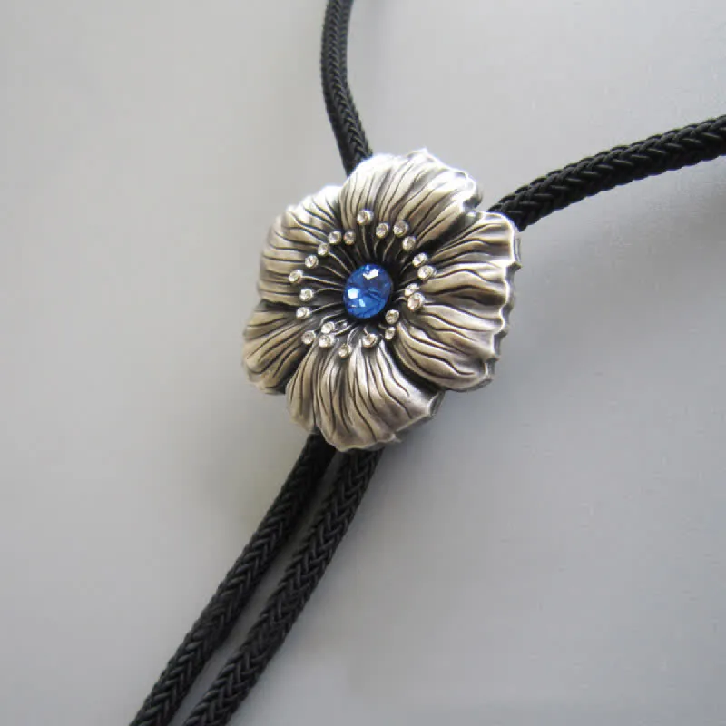 Blue Faux Crystal Rhinestone Flower Shape Bolo Tie sold by FloralTrip
