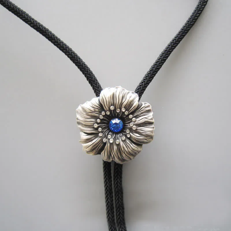 Blue Faux Crystal Rhinestone Flower Shape Bolo Tie sold by FloralTrip product image thumbnail 3