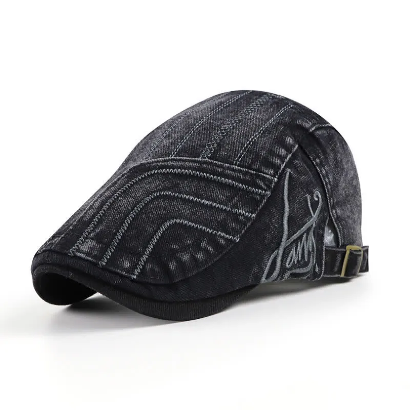 Distressed Embroidery Duckbill Flat Beret Hat sold by FloralTrip