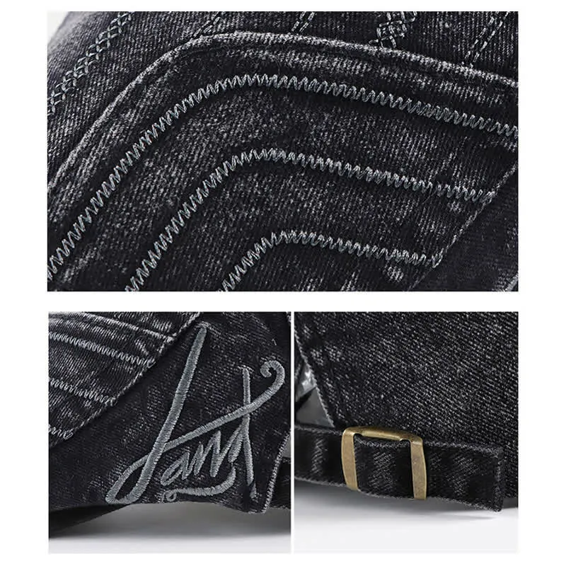 Distressed Embroidery Duckbill Flat Beret Hat sold by FloralTrip product image thumbnail 5