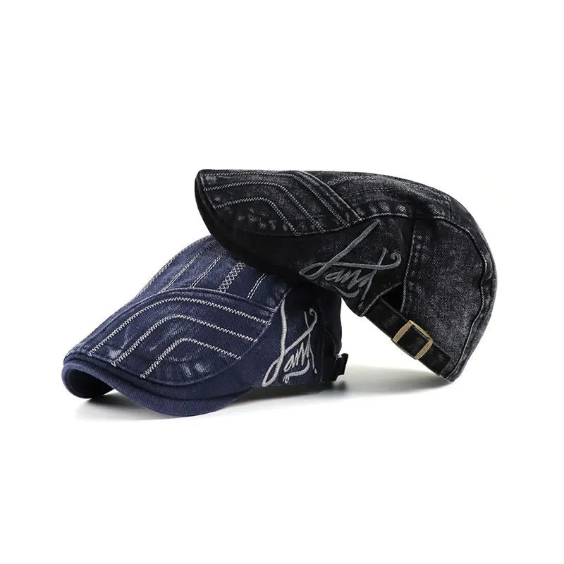 Distressed Embroidery Duckbill Flat Beret Hat sold by FloralTrip product image thumbnail 2