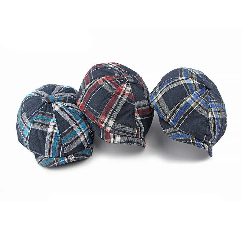 Classic Plaid Octagonal Stylish British Beret Hat sold by FloralTrip product image thumbnail 2