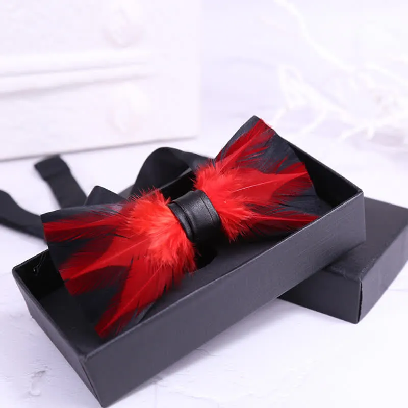 Red White Burgundy Pre-tied Feather Bow Tie sold by FloralTrip product image thumbnail 2