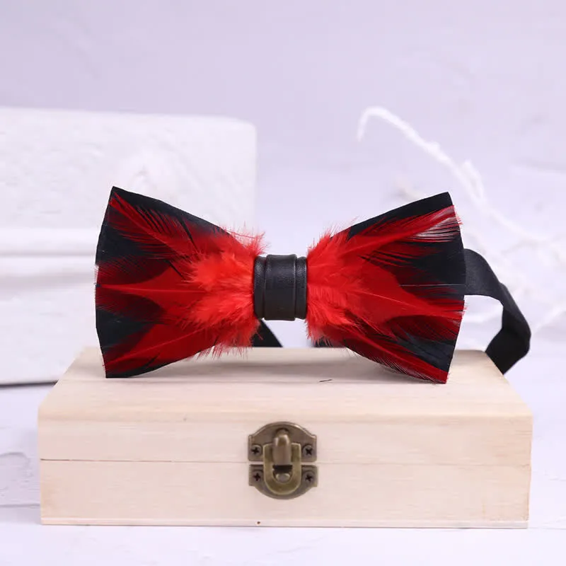 Red White Burgundy Pre-tied Feather Bow Tie sold by FloralTrip product image thumbnail 3