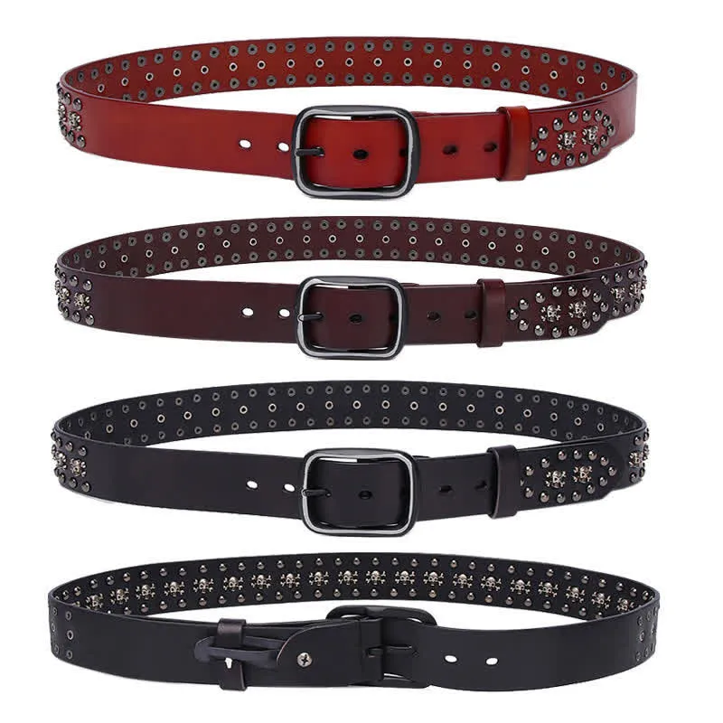 Studded Gothic MIni Skull Rivets Leather Belt sold by FloralTrip product image thumbnail 2
