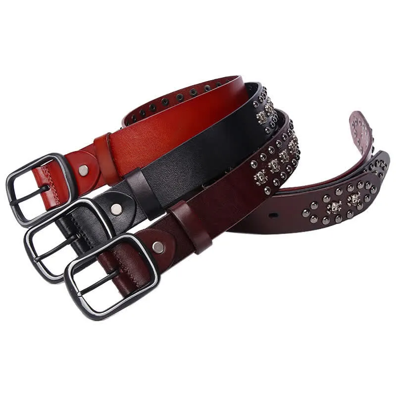 Studded Gothic MIni Skull Rivets Leather Belt sold by FloralTrip product image thumbnail 3