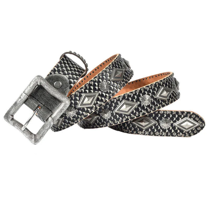 Personality Snake Skin Pattern Rivets Leather Belt sold by FloralTrip