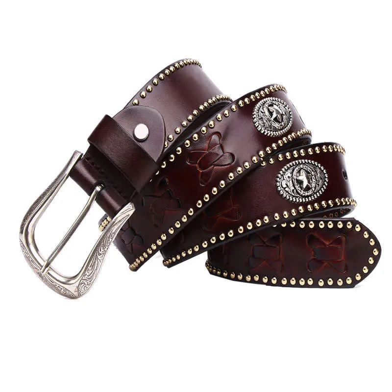 Weatern Style Five-Pointed Star Rivets Leather Belt sold by FloralTrip product image thumbnail 3