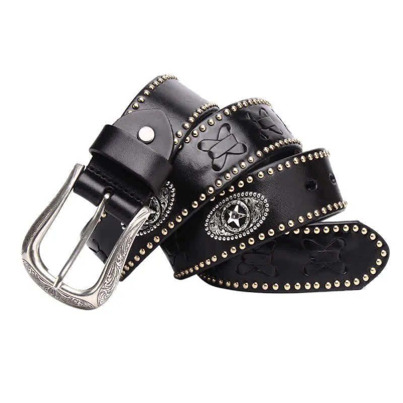 Weatern Style Five-Pointed Star Rivets Leather Belt sold by FloralTrip