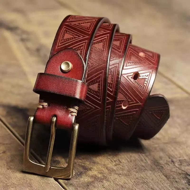 Western Triangular Embossed Pattern Leather Belt sold by FloralTrip