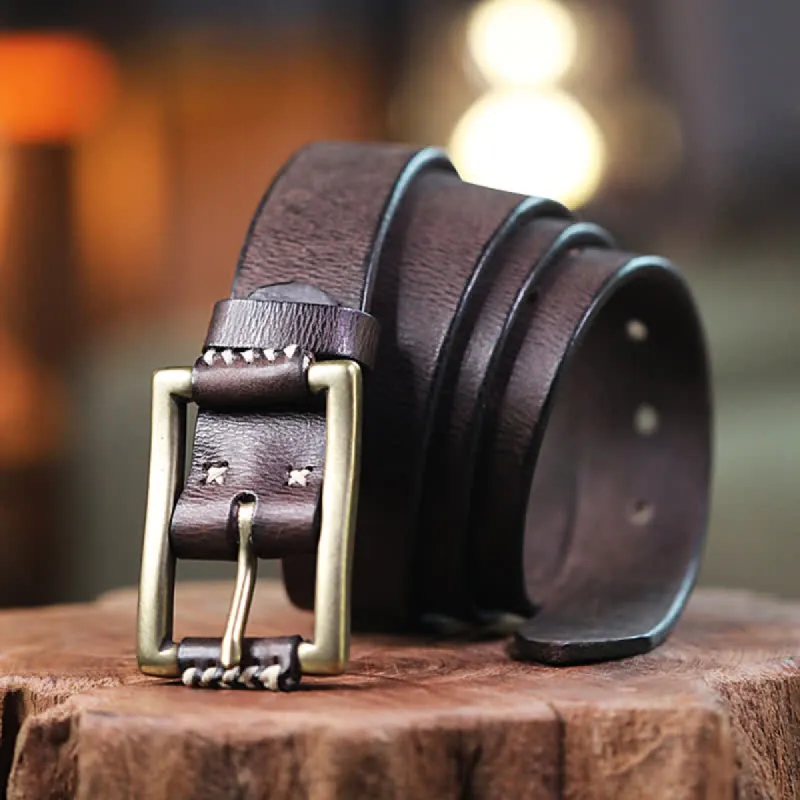Hand-Made Sewing Retro Jeans Genuine Leather Belt sold by FloralTrip