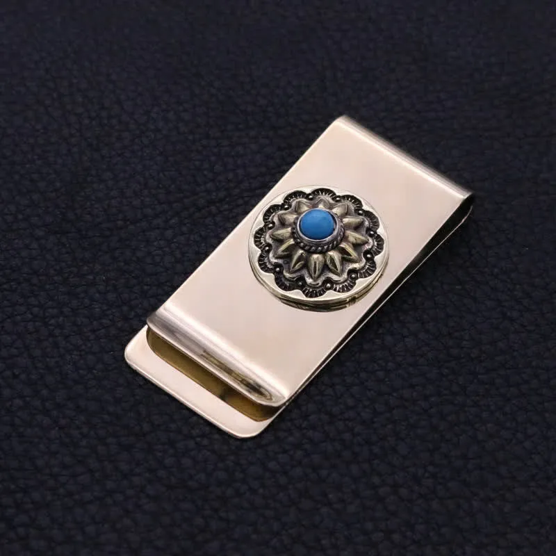 Little Flower Faux Turquoise Soild Brass Money Clip sold by FloralTrip