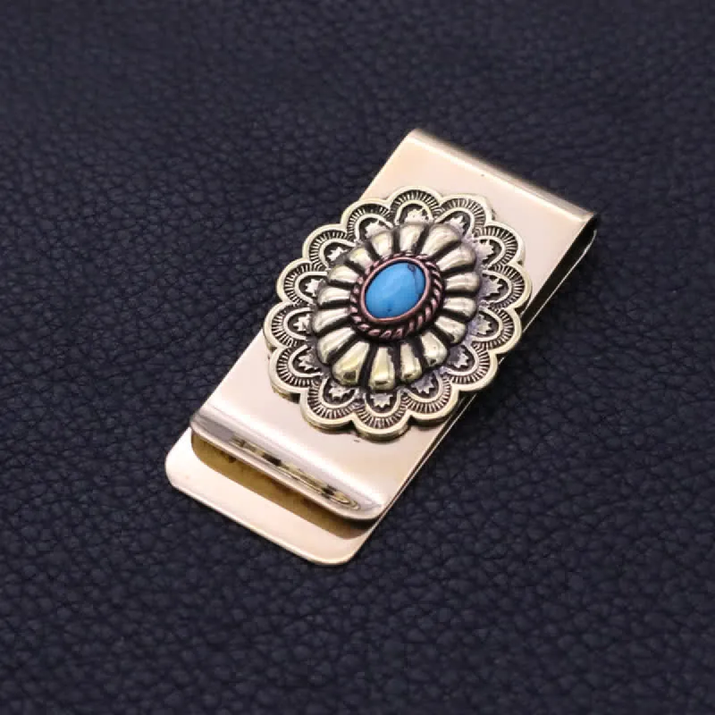 Faux Turquoise Flower Soild Brass Money Clip sold by FloralTrip