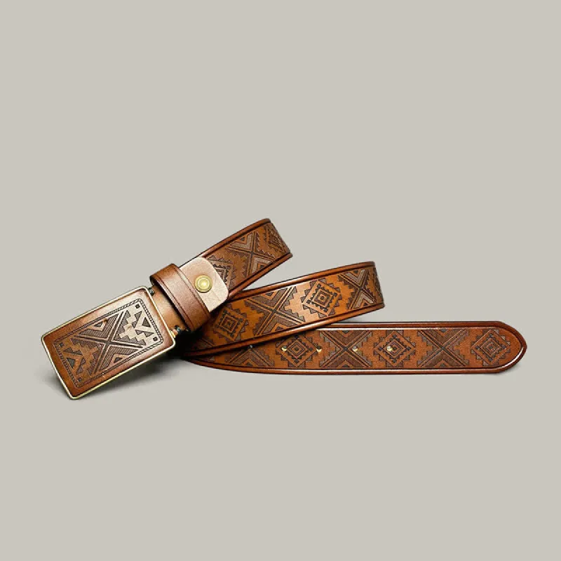 Engraving Diamond Pattern Square Buckle Leather Belt sold by FloralTrip