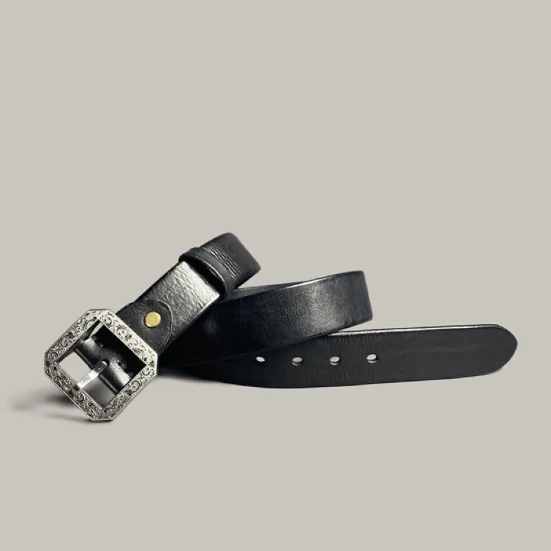 Square Floral Engraved Buckle Pants Leather Belt sold by FloralTrip