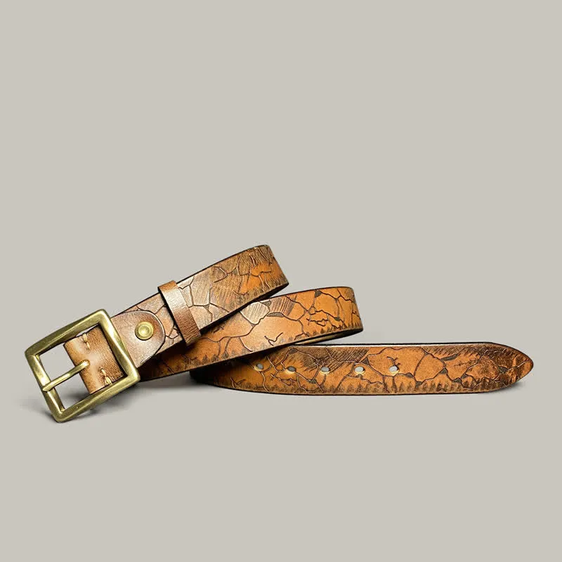 Distressed Cracked Embossed Pattern Strap Leather Belt sold by FloralTrip