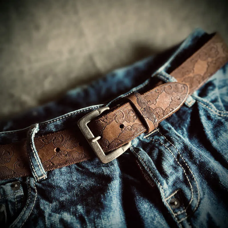 Delicate Vintage Floral Embossed Leather Belt sold by FloralTrip