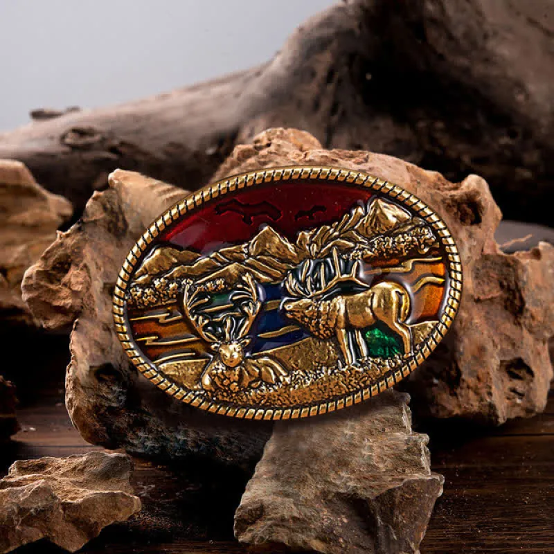 Men's DIY Enamel Wild Deer Buckle Leather Belt sold by FloralTrip