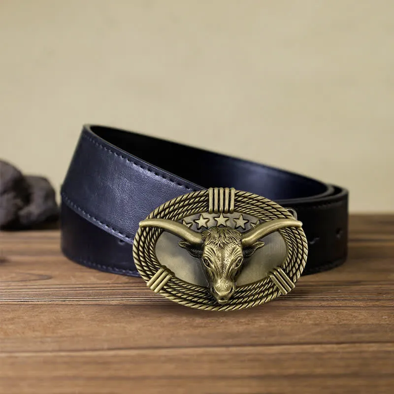 Men's DIY Retro Five Stars Bull Head Buckle Leather Belt sold by FloralTrip product image thumbnail 5