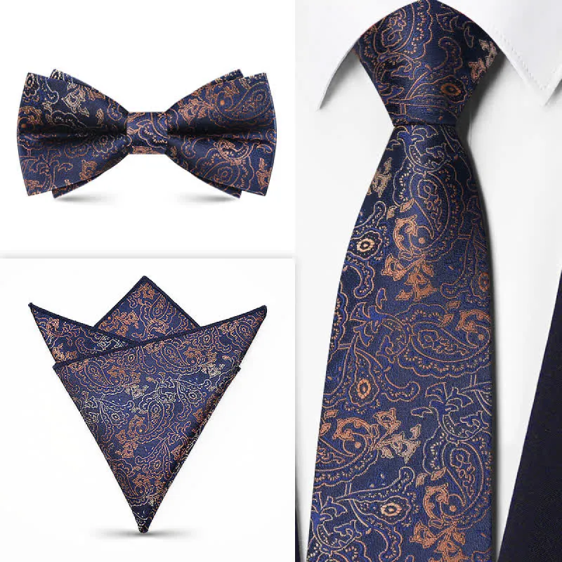 3Pcs Men's Brown Series Paisley BowTie Necktie Set sold by FloralTrip