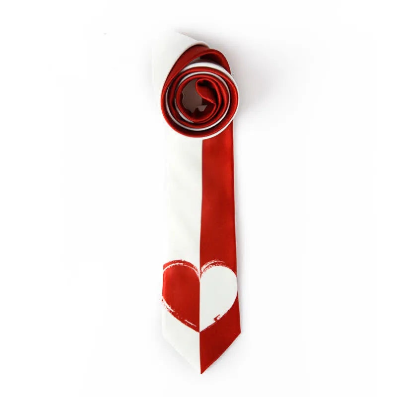 Men's Red & White Contrast Heart Lovers Necktie sold by FloralTrip