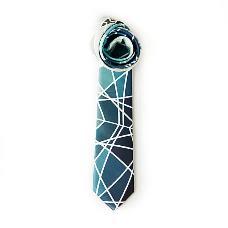 Men's Blue Geometric Printed White Line Necktie sold by FloralTrip