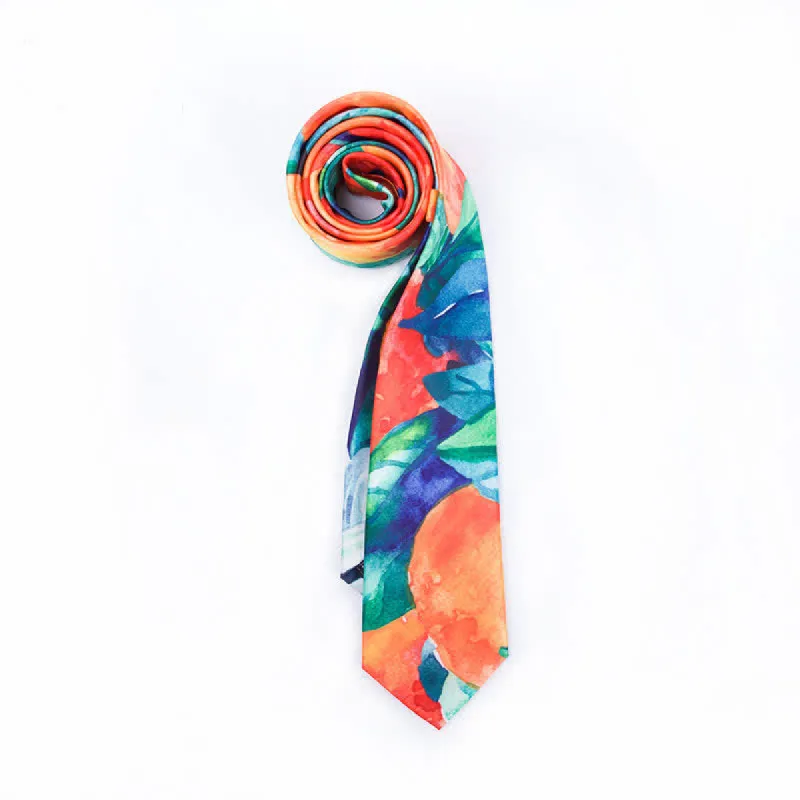 Men's Orange Green Leaves Art Printed Necktie sold by FloralTrip