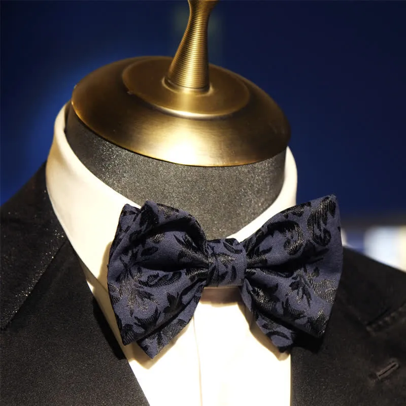 Men's Vintage Dark Blue Jacquard Wedding Bow Tie sold by FloralTrip product image thumbnail 4