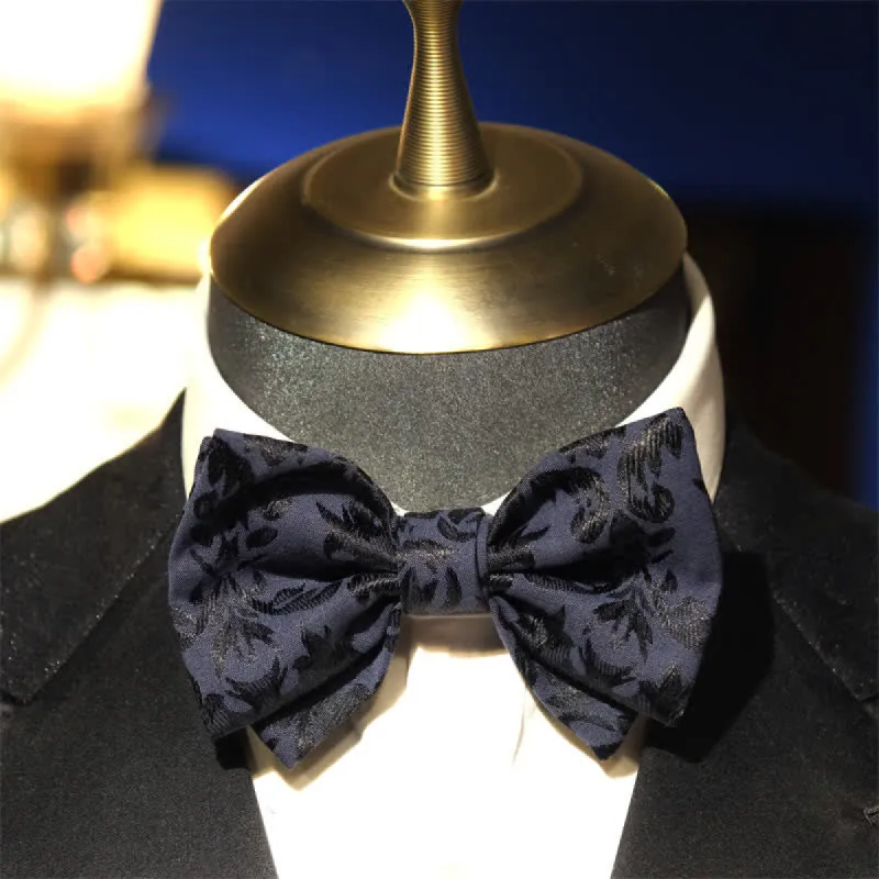 Men's Vintage Dark Blue Jacquard Wedding Bow Tie sold by FloralTrip