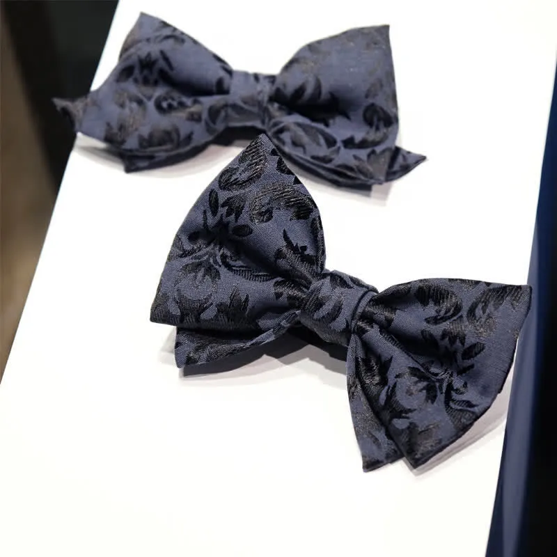 Men's Vintage Dark Blue Jacquard Wedding Bow Tie sold by FloralTrip product image thumbnail 2