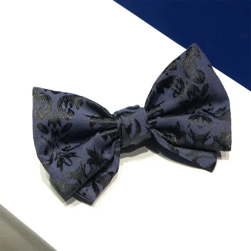 Men's Vintage Dark Blue Jacquard Wedding Bow Tie sold by FloralTrip product image thumbnail 3