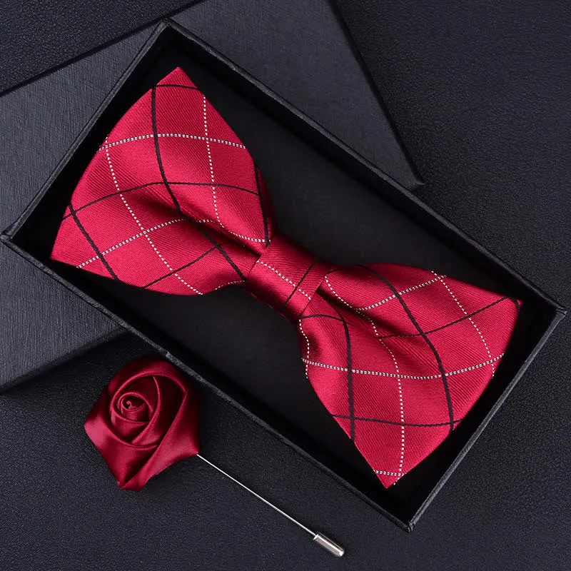2Pcs Men's British Style Plaid Pattern Bow Tie Set sold by FloralTrip