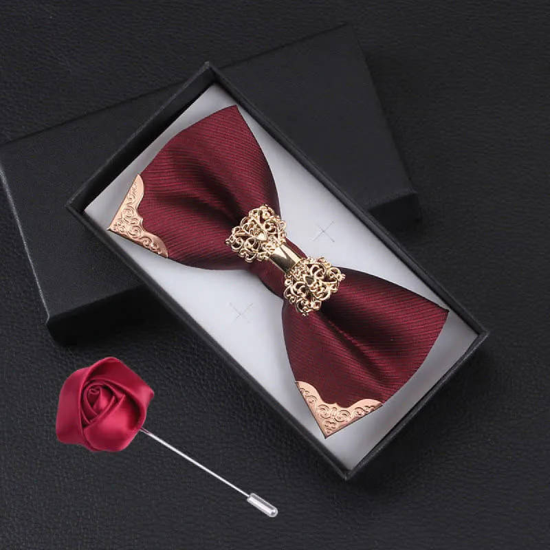 2Pcs Men's Golden Metal Butterfly Fashion Bow Tie Set sold by FloralTrip