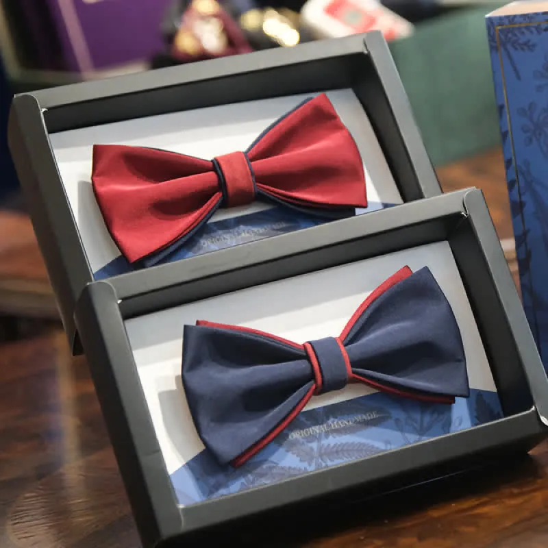 Men's Navy Burgundy Two Tone Double Layered Bow Tie sold by FloralTrip