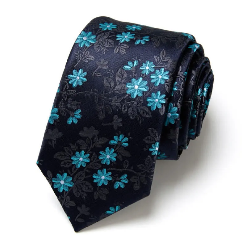 Men's Elegant Navy Blue Floral Pattern Necktie sold by FloralTrip
