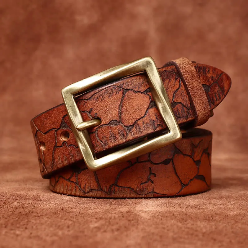 Ice Cracked Embossed Pattern Distressed Leather Belt sold by FloralTrip