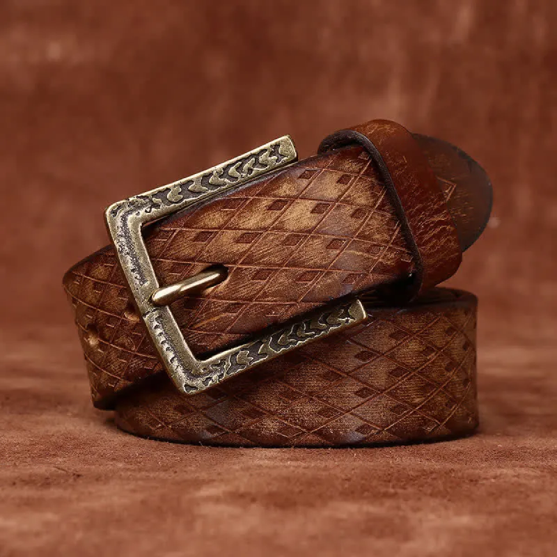 Designed Vintage Embossed Diamond Leather Belt sold by FloralTrip